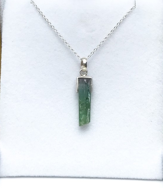 Raw green tourmaline pendant necklace for girls Green tourmaline crystal pendant necklace