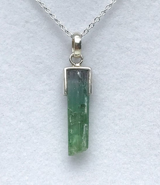 Raw green tourmaline pendant necklace for girls Green tourmaline crystal pendant necklace