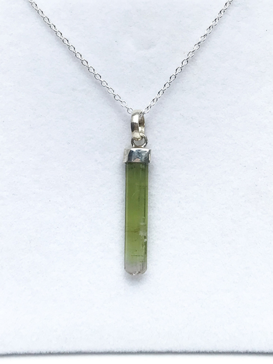 Raw green tourmaline pendant necklace for girls – Green tourmaline crystal pendant necklace