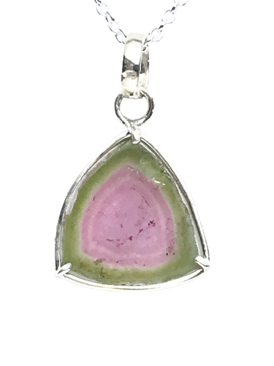 Watermelon tourmaline pendant necklace for girls raw watermelon tourmaline slice pendant