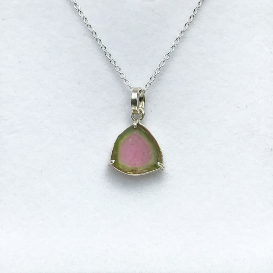 Watermelon tourmaline pendant necklace for girls raw watermelon tourmaline slice pendant