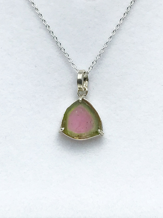 Watermelon tourmaline pendant necklace for girls raw watermelon tourmaline slice pendant