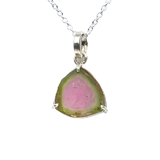 Watermelon tourmaline pendant necklace for girls raw watermelon tourmaline slice pendant