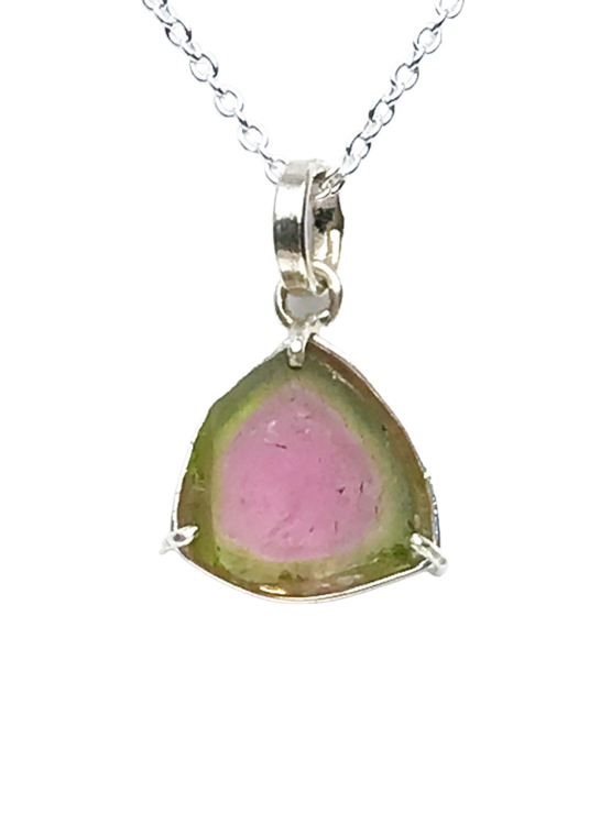 Watermelon tourmaline pendant necklace for girls raw watermelon tourmaline slice pendant