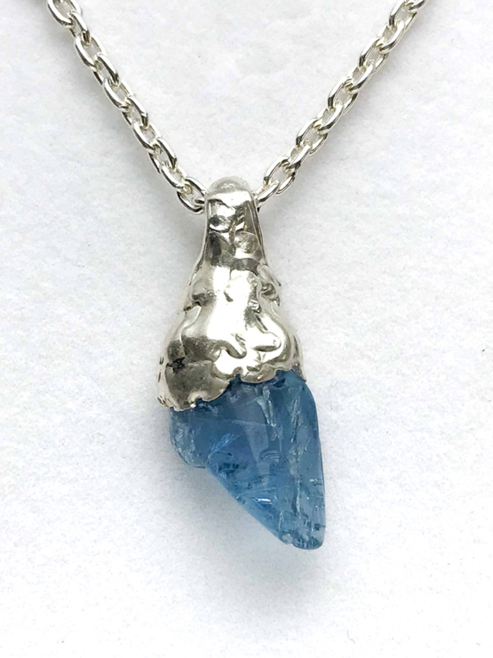 Aquamarine crystal pendant for man