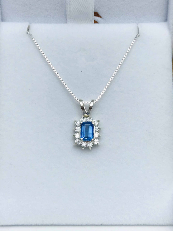 Faceted blue kyanite pendant for girls -rectangle blue kyanite pendant -kyanite necklace