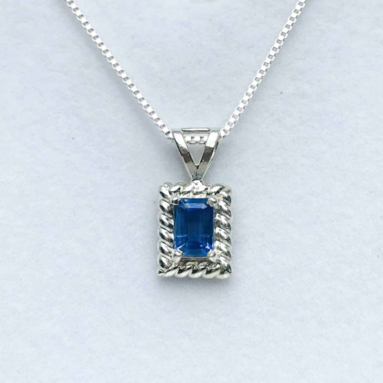 Faceted blue kyanite pendant for girls -rectangle blue kyanite pendant -kyanite necklace