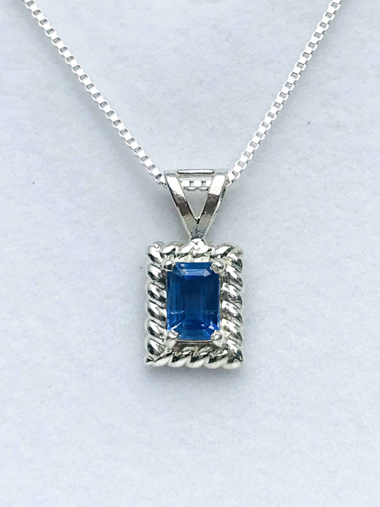 Faceted blue kyanite pendant for girls -rectangle blue kyanite pendant -kyanite necklace