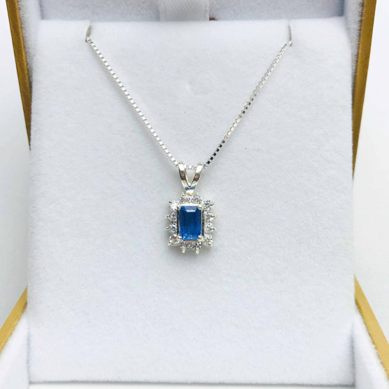 Faceted blue kyanite pendant for girls -rectangle blue kyanite pendant -kyanite necklace