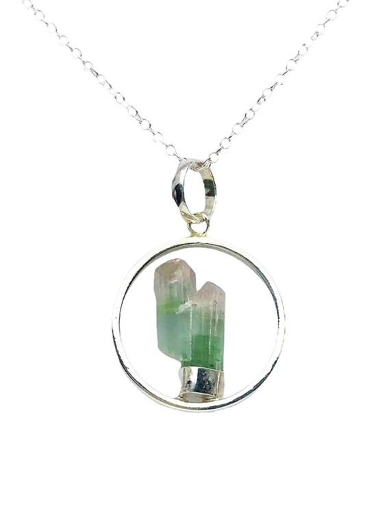 Bicolor tourmaline pendant necklace for girls -raw bicolor tourmaline pendant