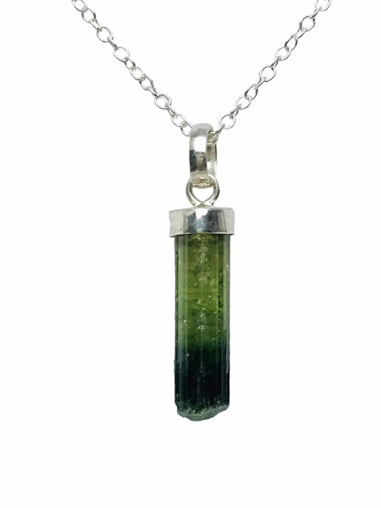 Bicolor tourmaline pendant necklace for girls- raw bicolor tourmaline pendant