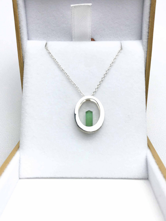 Raw green tourmaline pendant necklace for girls  Green tourmaline crystal pendant necklace