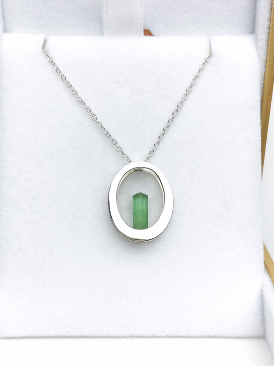 Raw green tourmaline pendant necklace for girls  Green tourmaline crystal pendant necklace