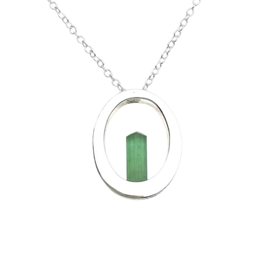 Raw green tourmaline pendant necklace for girls  Green tourmaline crystal pendant necklace