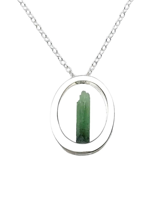 Raw green tourmaline pendant necklace for girls  Green tourmaline crystal pendant necklace