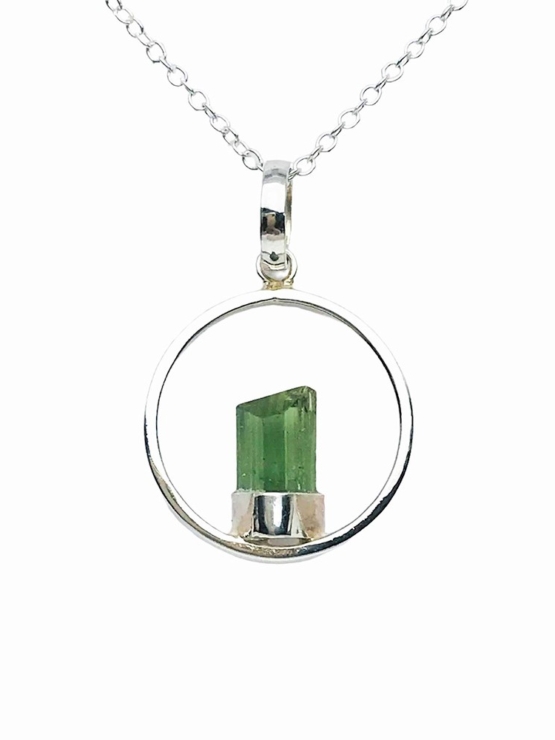 Raw green tourmaline pendant necklace for girls  Green tourmaline crystal pendant necklace