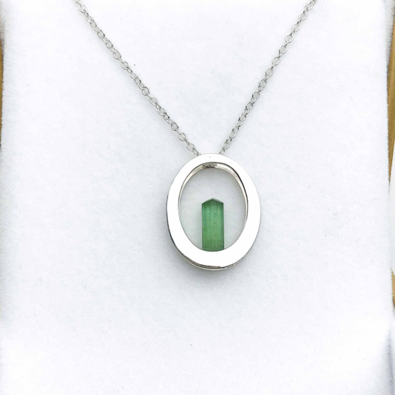 Raw green tourmaline pendant necklace for girls  Green tourmaline crystal pendant necklace