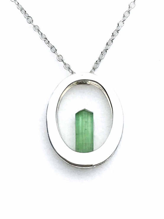 Raw green tourmaline pendant necklace for girls  Green tourmaline crystal pendant necklace