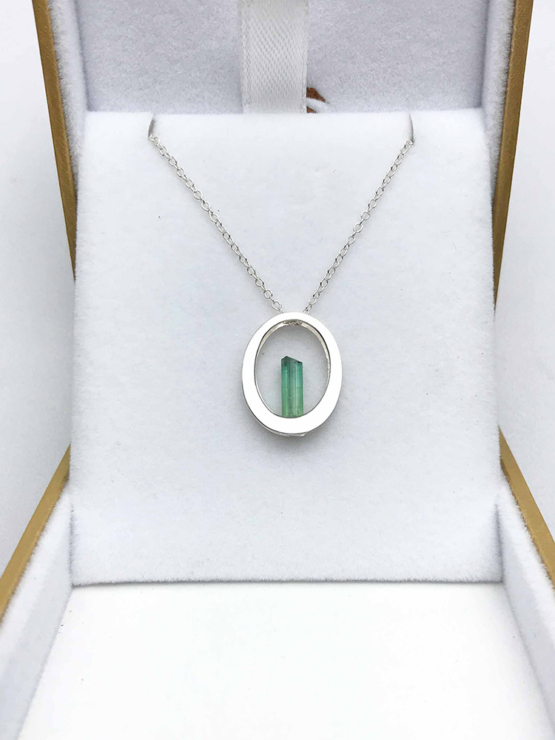 Raw green tourmaline pendant necklace for girls  Green tourmaline crystal pendant necklace