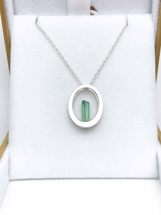 Raw green tourmaline pendant necklace for girls  Green tourmaline crystal pendant necklace