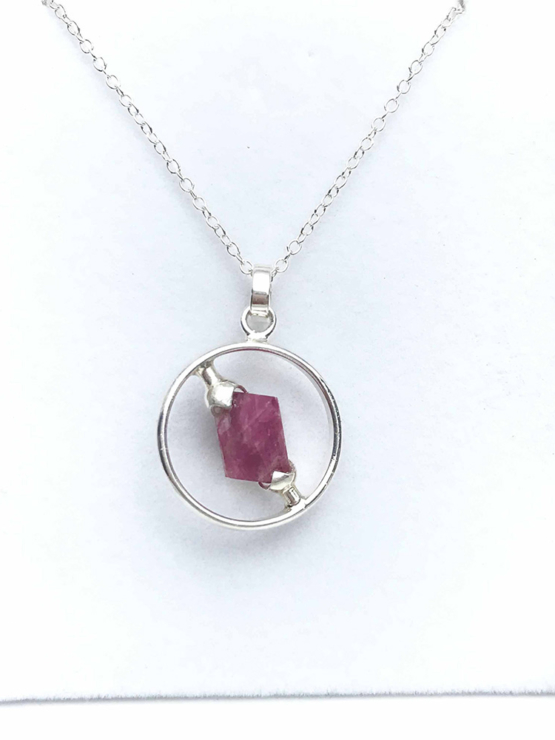 Raw red spinel pendant necklace for girls-Spinel crystal pendant-Octahedron spinel crystal