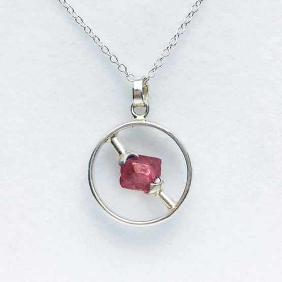 Raw red spinel pendant necklace for girls-Spinel crystal pendant-Octahedron spinel crystal