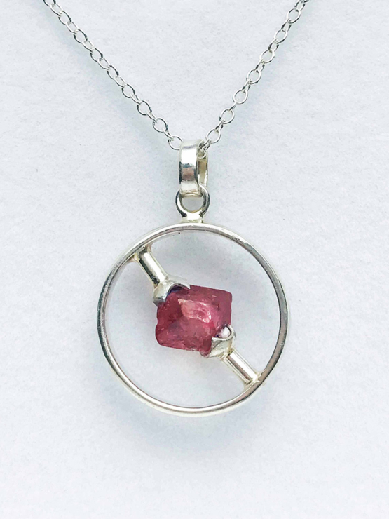 Raw red spinel pendant necklace for girls-Spinel crystal pendant-Octahedron spinel crystal