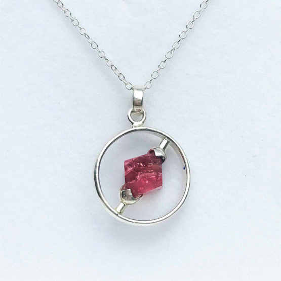 Raw red spinel pendant necklace for girls-Spinel crystal pendant-Octahedron spinel crystal