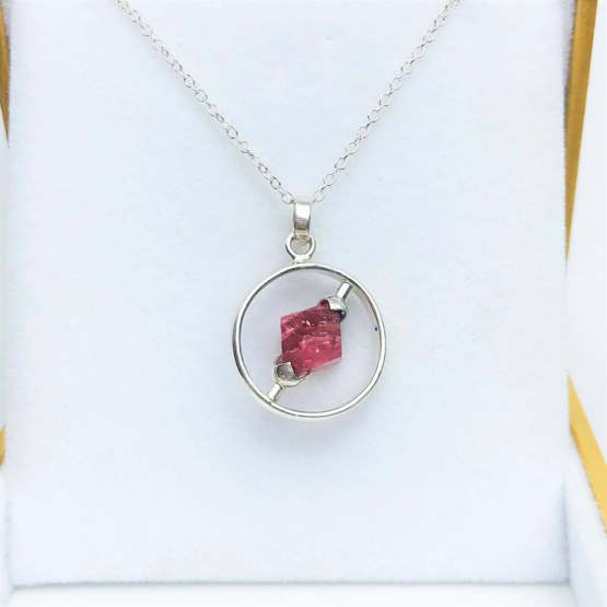 Raw red spinel pendant necklace for girls-Spinel crystal pendant-Octahedron spinel crystal