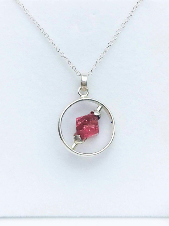 Raw red spinel pendant necklace for girls-Spinel crystal pendant-Octahedron spinel crystal