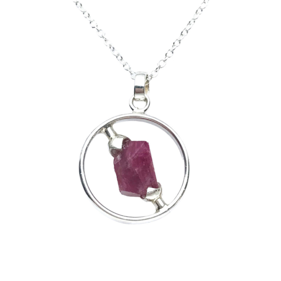 Raw red spinel pendant necklace for girls-Spinel crystal pendant-Octahedron spinel crystal