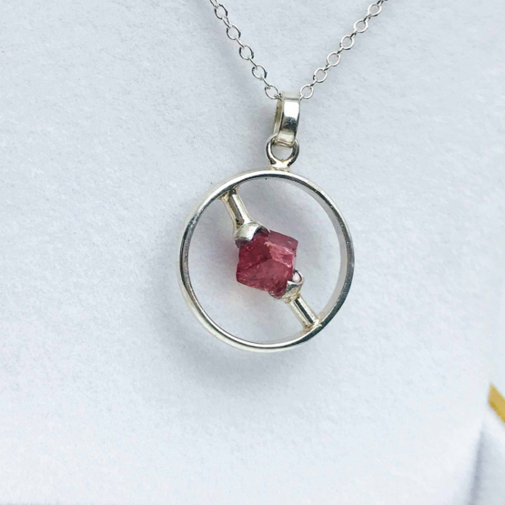 Raw red spinel pendant necklace for girls-Spinel crystal pendant-Octahedron spinel crystal