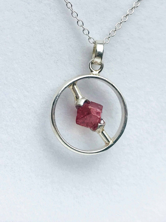 Raw red spinel pendant necklace for girls-Spinel crystal pendant-Octahedron spinel crystal