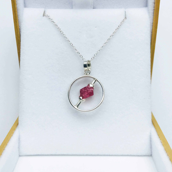 Raw red spinel pendant necklace for girls-Spinel crystal pendant-Octahedron spinel crystal