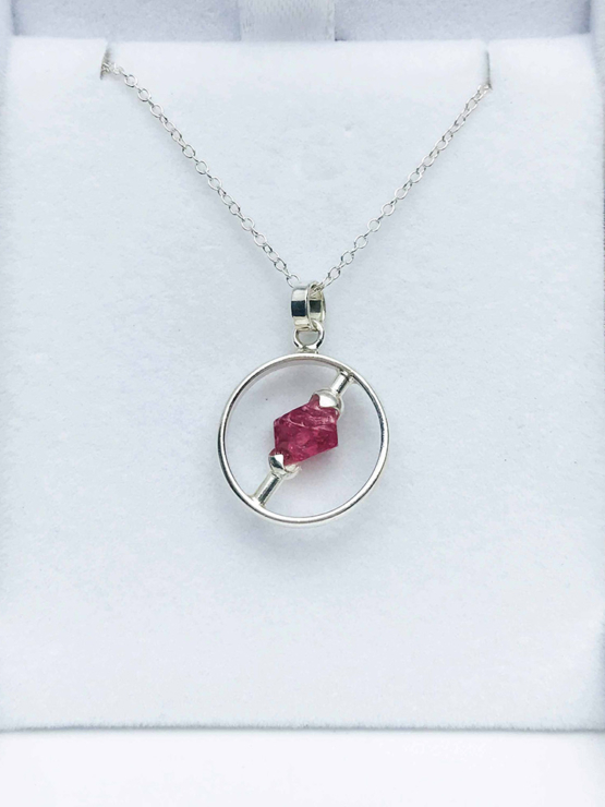 Raw red spinel pendant necklace for girls-Spinel crystal pendant-Octahedron spinel crystal