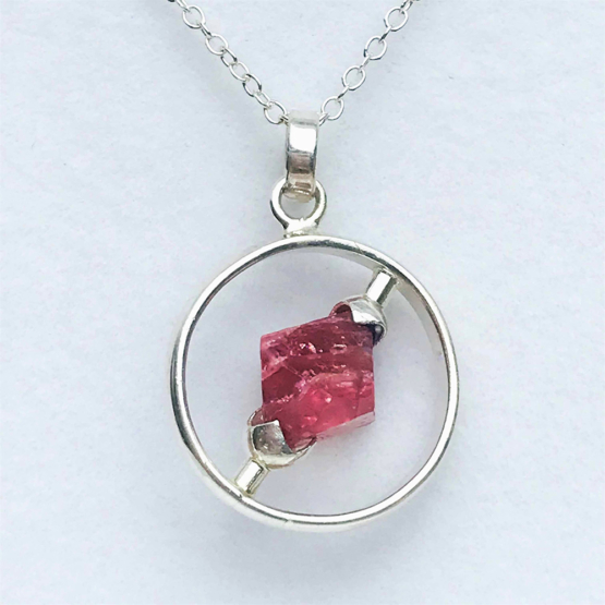 Raw red spinel pendant necklace for girls-Spinel crystal pendant-Octahedron spinel crystal