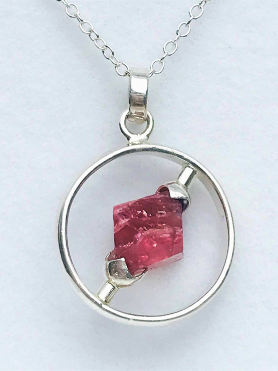 Raw red spinel pendant necklace for girls-Spinel crystal pendant-Octahedron spinel crystal