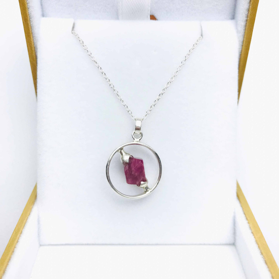 Raw red spinel pendant necklace for girls-Spinel crystal pendant-Octahedron spinel crystal