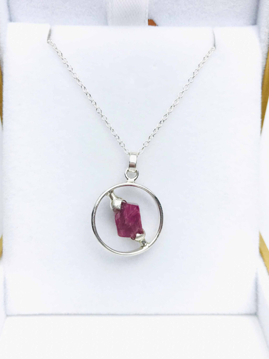 Raw red spinel pendant necklace for girls-Spinel crystal pendant-Octahedron spinel crystal