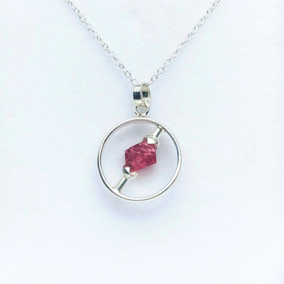 Raw red spinel pendant necklace for girls-Spinel crystal pendant-Octahedron spinel crystal