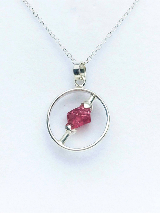 Raw red spinel pendant necklace for girls-Spinel crystal pendant-Octahedron spinel crystal