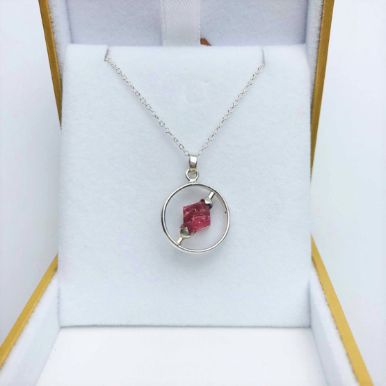 Raw red spinel pendant necklace for girls-Spinel crystal pendant-Octahedron spinel crystal