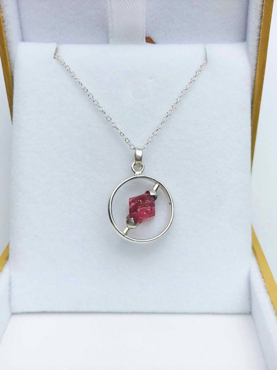 Raw red spinel pendant necklace for girls-Spinel crystal pendant-Octahedron spinel crystal