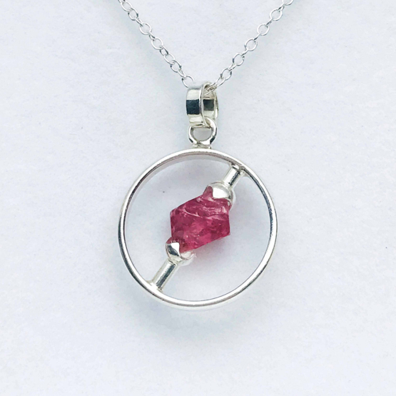 Raw red spinel pendant necklace for girls-Spinel crystal pendant-Octahedron spinel crystal