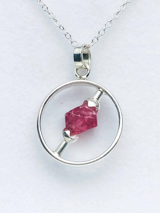 Raw red spinel pendant necklace for girls-Spinel crystal pendant-Octahedron spinel crystal