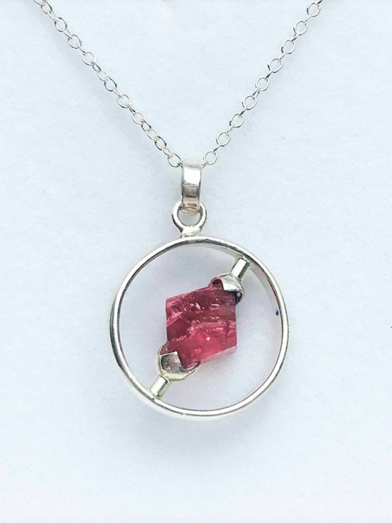 Raw red spinel pendant necklace for girls-Spinel crystal pendant-Octahedron spinel crystal