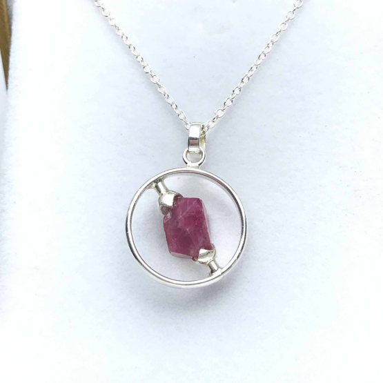 Raw red spinel pendant necklace for girls-Spinel crystal pendant-Octahedron spinel crystal