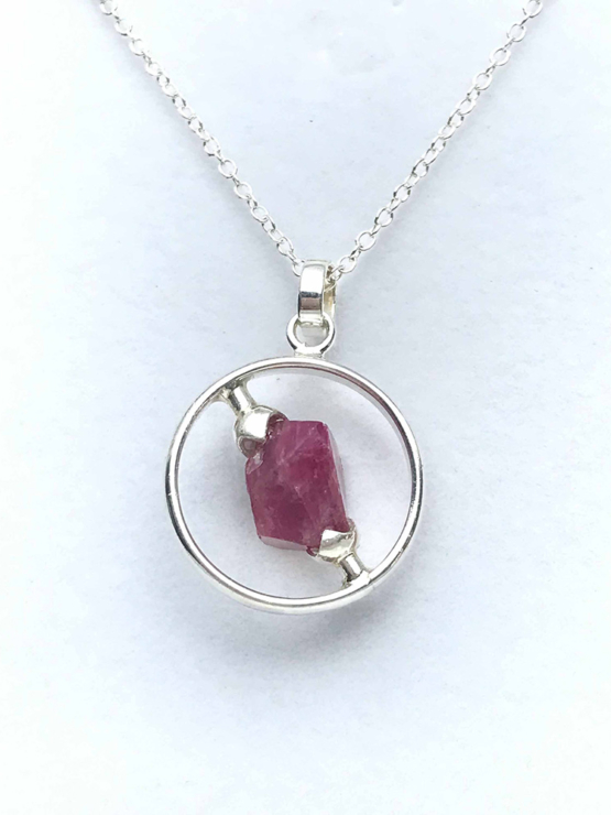 Raw red spinel pendant necklace for girls-Spinel crystal pendant-Octahedron spinel crystal