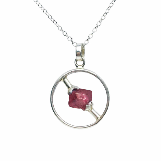 Raw red spinel pendant necklace for girls-Spinel crystal pendant-Octahedron spinel crystal