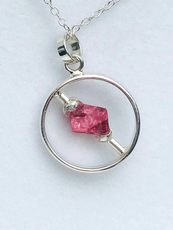 Raw red spinel pendant necklace for girls-Spinel crystal pendant-Octahedron spinel crystal